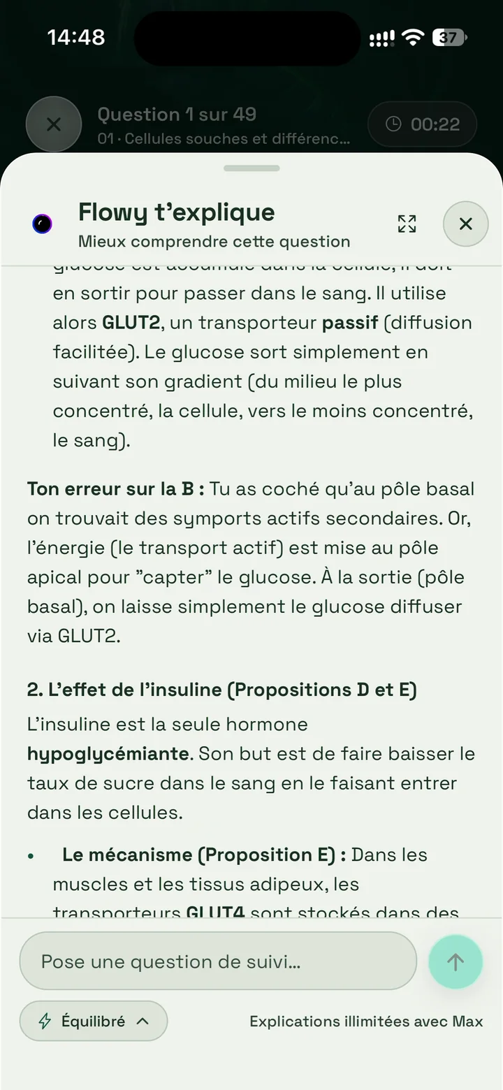 Flowy explique une erreur sur une proposition de QCM